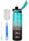 YOUNGCLUE 1L Water Bottle with Straw,Sports Drinks Bottle Leakproof,1 Litre Water Bottles with Time Markings BPA Free,Adults Water Bottles for Gym,Office, Travel,Cycling (Cyan Black)