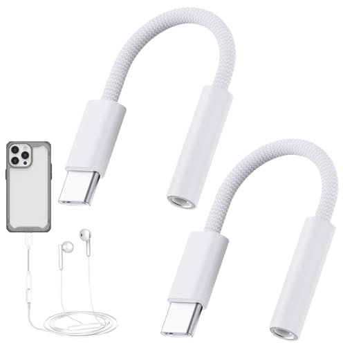 2 Pcs USB -c to 3.5mm headphone jack adapter, White USB c to 3.5mm jack audio adapter, headphone jack to usb c for iPhone 15 series, iPad Pro/Air/mini, for Samsung Galaxy, Pixel, HUAWEI, Xiaom
