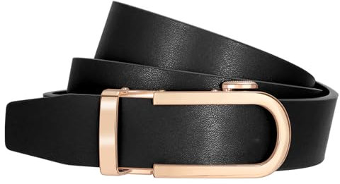 SUOSDEY Damen Ratschengürtel, automatischer Ledergürtel für Jeans Hosen Kleider mit goldener/silber Schiebeschnalle, 3.1 cm Breite schwarz