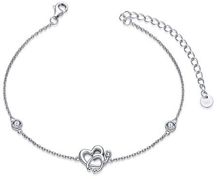 AOBOCO 925 Sterling Silber Krankenschwester Armbänder Herz Stethoskop mit Geburtsstein Schmuck Geschenk für Doktor Medizinstudent Geburtstag Weihnachten für Frauen - Weißer Kristall