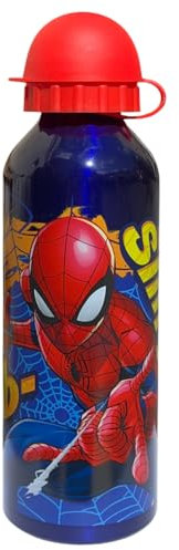 CARTOON Borraccia per bambini in alluminio bottiglia da 500 ml con beccuccio (Spiderman, rosso)