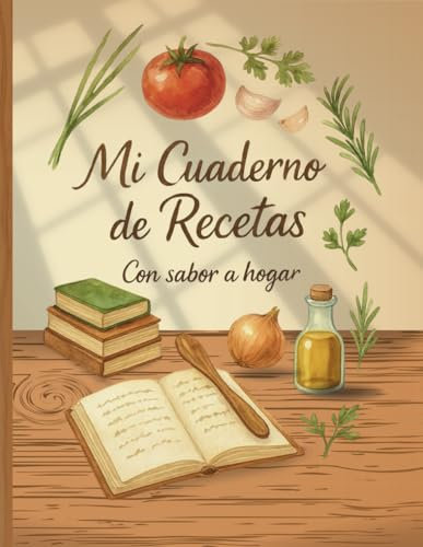 Mi Cuaderno de Recetas con sabor a hogar: Diario de recetas en blanco para escribir y organizar tus 100 platos favoritos en formato A4 con diseño de ... para recetas cortas como para recetas largas.