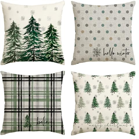 Artoid Mode Streifen Tupfen Bäume Kiefern Schneeflocken Weihnachten Kissenbezüge 4er Set, 40x40 cm Christmas Zierkissenbezug Cushion Cover Couch Deko