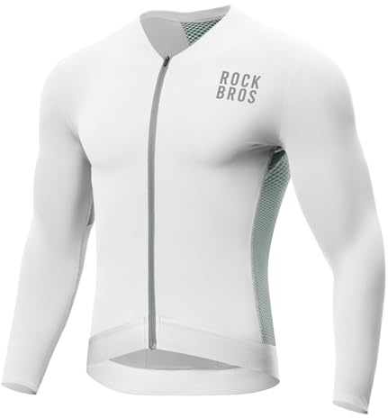 ROCKBROS Fahrradtrikot Radtrikot Langarm Herren, Atmungsaktiv und Schnelltrocknend, Elastisches Rennrad Trikot mit 3 Taschen und Reißverschluss für Radsport MTB Straße