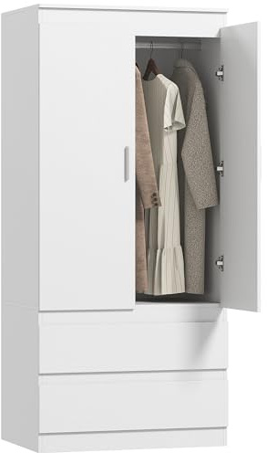 HOMCOM Kleiderschrank mit 2 Soft-Close-Türen, 80 x 55 x 177,5 cm, Weiß