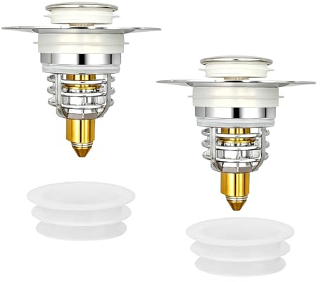 Waschbeckenstöpsel Pop Up Filterkorb 2xAbflussstopfen 32-42mm Messing Core | Herausnehmbarer Filterkorb, Messing Bounce Core, Wasserdicht Anti-Verstopfung Rostfrei, für Bad, Küche und Waschbecken
