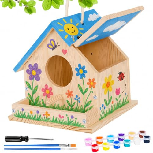 Zoyomax Fågelhus för målning – fågelhus trä pysselset (15,3 × 15,3 × 15,8 cm)