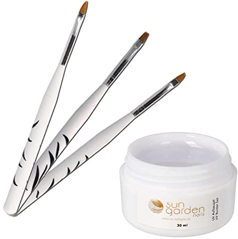 Sun Garden Nails Aufbaugel UV Gel 30ml inkl. 3 tlg Pinselset Buildergel Nail Set Nagelstudio Nail Set