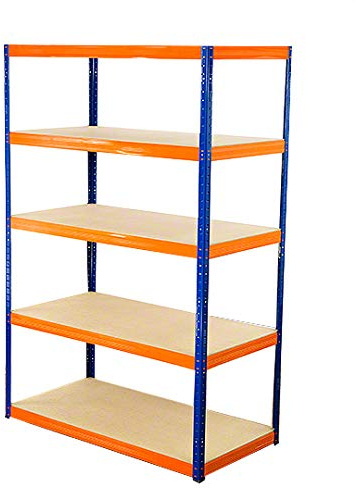 MODO24 Metallregal Steck- Werkstatt- Lager- Schwerlastregal Helios 180x120x50 cm VERZINKT oder viele Farben Tragkraft bis 400 Kg je Boden (HxBxT: 180x120x50cm, 5 Böden, 175 kg je Boden, blau/orange)