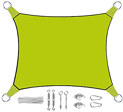 Sonnensegel Rechteckig 2x3m Farbe Grün mit praktischem Ösen Montagekit - Sonnenschutz für Ihren Garten/Balkon!