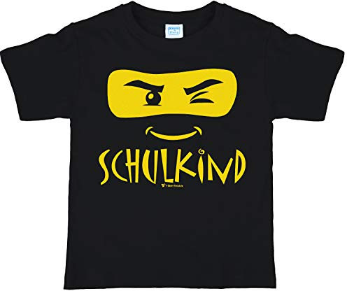Kinder T-Shirt Schulkind ABC-Schütze Schultüte schwarz Zuckertüte Geschenk (122/128)