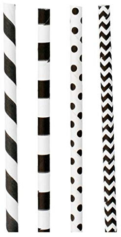 Adiserve 200 Pailles en Papier 4 modèles Assortis Blanc & Noir