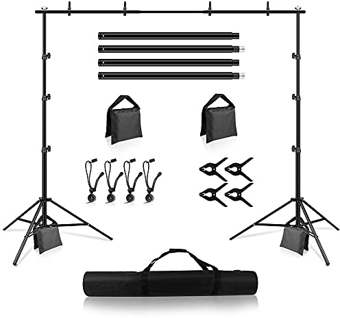 Backdrop Stand, Heorryn 2.6x3m Adjustable Photo Background Stand Kit with 4 Crossbars, 4 Background Clamps, 2 Sandbags and Carrying Bag for Parties,Wedding,Photography,Advertising Display