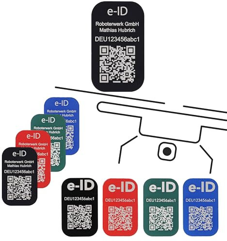 Roboterwerk Drohnen Kennzeichnungsschilder mit Lasergravur | Aluminium | 31x19mm | Schwarz | QR-Code