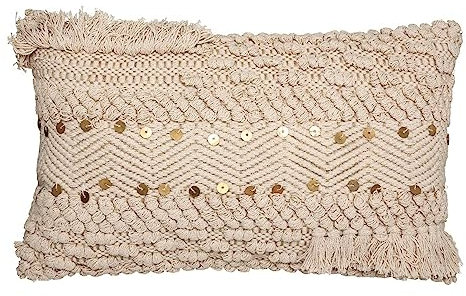 Atmosphera - Kissen aus Baumwolle & natürlicher Jute mit Pailletten 30x50 cm - Elfenbein