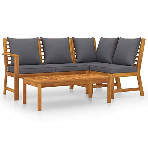 Tidyard 4-TLG. Garten-Lounge-Set mit Dunkelgrau Auflagen & 1 Tisch Garten-Sofagarnitur Sitzgruppe Sofagarnitur Sitzgarnitur Gartensofa Ecksofa Terrassenmöbel Loungemöbel Gartenmöbel Massivholz Akazie