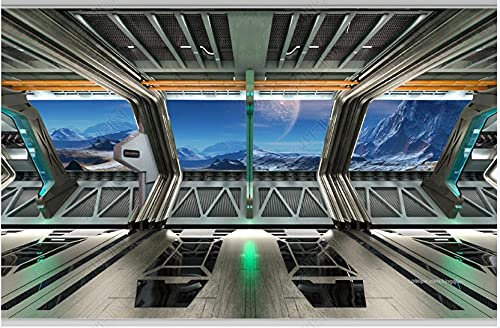 Fototapete 3D Effekt Vliestapete Tapeten Cooler Raumschiff Planet Berggipfel Fototapete Wandtapete Wallpaper Wandbilder 300x210cm