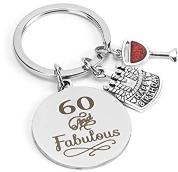 Hightopup Keyring 60th Birthday Keychain for Women & Men - Inspirational Key Ring - Happy 60th Birthday Gifts for Grandma, Grandad, Mum, Dad
