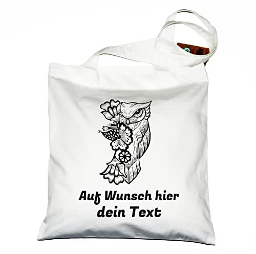 Generisch Premium Bio Baumwolltasche Westford mill W261 Einkaufstasche tote bag selbst gestalten mit deinem Spruch, C37 101 Owl Flowers Eulen Blumen