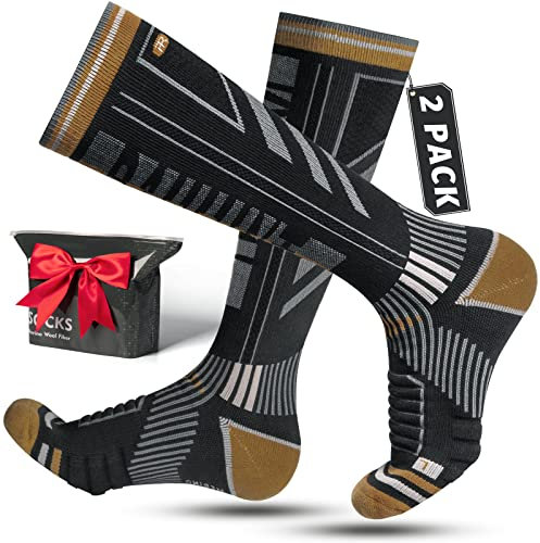 Rahhint 2 Paar Skisocken aus Merinowolle für Herren, Damen und Jugendliche, Kompressions-Snowboardsocken, Kniehohe, Dicke Thermosocken für Kaltes Wetter, Atmungsaktiv, Schnell Trocknend, Größe 35-51