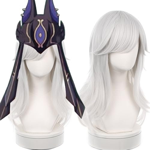 Anime Cosplay Perücke Sumeru Perücken Langes Silberweißes Haar Synthetikstoff mit Perückenhaube für Comic Con, Cosplay Show, Halloween