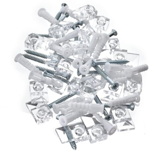 20 Pack 3-4mm Frameless Mirror Holder Clips Clear Mirror Mounting Clip | Glass Mirror Holder Clips for Wall Mounting Glass Mirror Hanging Kit with Screws and Anchors
