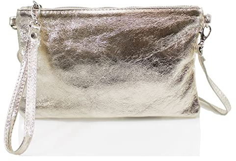 clicktostyle Shinny Metallic Leather Wristlet Clutch Pouch Purse Handbag Women Crossbody Strap Shoulder Bag 8890 (Gold)