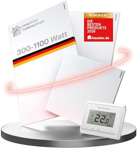 VASNER Citara M RX Funk Infrarotheizung - Infrarot Heizpaneel 300-1100 Watt - Infrarot Wandheizung Elektroheizung mit Funk Thermostat - Elektrische Heizung Innenbereich - 300 Watt + Thermostat-Sender