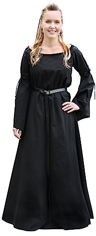 Battle-Merchant Mittelalter Kleid Burglinde mit Trompetenärmeln, Damen | bodenlang, langärmlig, Baumwolle, Wikinger Gewandung, Reenactment, LARP & Fantasy Cosplay