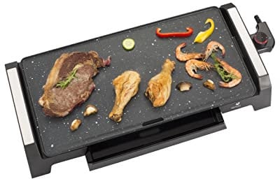 SENYA Plancha électrique - 2200 W Plaque effet pierre Antiadhésive, grande surface de cuisson 6 à 8 personnes, bac récupérateur de graisse, compatible avec le lave-vaisselle