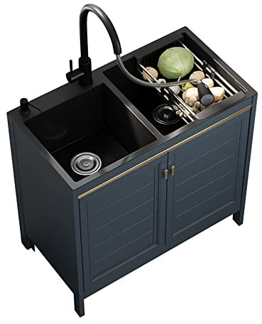 Gewerbliches Restaurant-Küchenspülen-Set Gewerbliches Spülbecken Mit Wasserhahn-Kombination Mit Sieb Und Schrank Vorbereitungs- Und Gebrauchswaschbecken 1 Fach Freistehendes Gebrauchswaschbe ( Color :