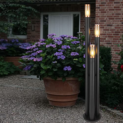 GLOBO Wegeleuchten Außen Edelstahl Außenlampe Standleuchte Gartenleuchte schwarz, Kupfer rauchfarben, 3 Flammig E27, DxH 28 x 170 cm