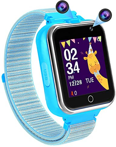 PTHTECHUS Smartwatch Kinder Telefon, 1.54'' 24 Spiele Schrittzähler MP3 Musik Kamera Taschenlampe 3-14 Jahre Junge Mädchen Uhr Geschenk