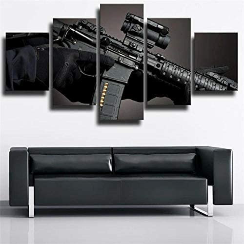 Home Decor Leinwanddruck Poster 5 Stück Waffe Sturmgewehr Schwarz Xxl/200 X 100 Cm Wandkunst Yacht Moderne Kunstwerke Bilder Gemälde Für Wohnzimmer Schlafzimmer Esszimmer Büro Kinderzimmer