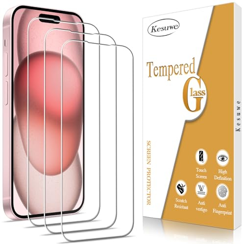 Kesuwe iPhone 15 Panzerglas, Frei von Kratzern, 3 Stück | Anti-Öl, Bläschenfrei, 9H Härte, Ultrabeständig, HD Displayschutzfolie, Einfache Installation