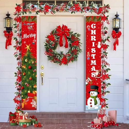 Weihnachten Tür Dekorationen, Weihnachtsbanner, Haustür Weihnachts Tür Deko, Weihnachten Tür Banner Dekorationen, Rot Schneemann Weihnachtsschilder Banner Couplets für Home Front Wall Party Dekor