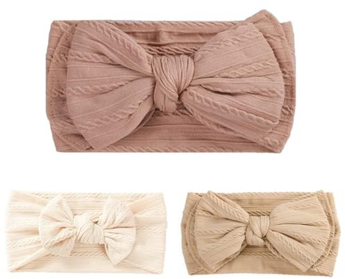EIHI 3er-Pack Baby-Stirnbänder für Mädchen, Nylon-Stirnbänder für Babys, Baby-Stirnbänder, elastische, weiche, süße Stirnbänder mit Schleifen für Kleinkinder-Mädchen als Baby-Foto-Zubehör