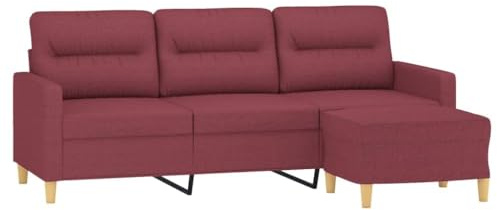 vidaXL Canapé à 3 Places avec Repose-Pieds Rouge Bordeaux 180 cm Tissu, canapé, canapé avec Repose-Pieds, canapé Trois Places, canapé 3 Places