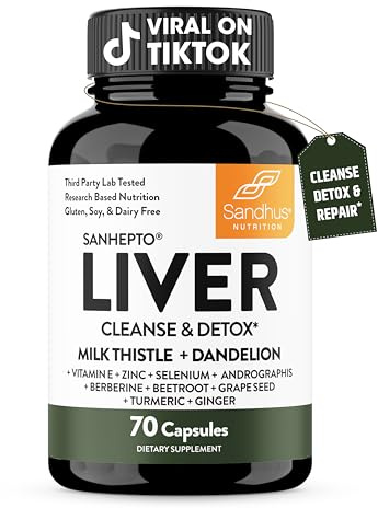 Liver Cleanse Detox & Repair Capsules, Milk Thistle Dandelion Root 70 Count