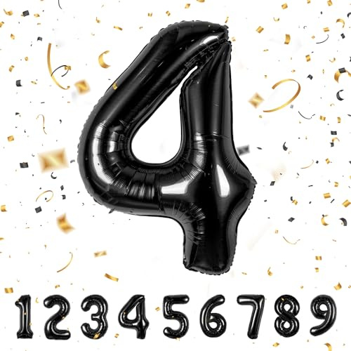 Geburtstag zahlen luftballon 4 jahre | Folienballon Kindergeburtstag Deko 4 XXL Schwarz-Riesen Folienballon in 40 - 101cm Geburtstagsdeko - Ballon Zahl Deko zum Geburtstag - fliegt mit Helium Black4