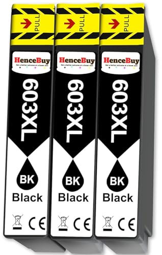 HenceBuy 603 Schwarz XL Patronen für Epson 603XL Druckerpatronen Kompatibel für Expression Home XP-3100 XP-3105 XP-3150 XP-2100 XP-2105 XP-4100 XP-4105 Workforce WF-2810 WF-2830 WF-2835 WF-2850, 3 BK