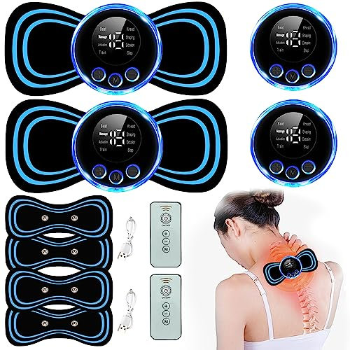 Maxee 2PCS EMS Tragbar Massagegerät, 8 Modi 19 Levels Kabelloses Selbsthaftendes EMS Massagegerät, Schulter Nacken Massager, Schmerzlinderung der Körpermuskulatur, Mini Zervixmassage, 4 Massage-Pads