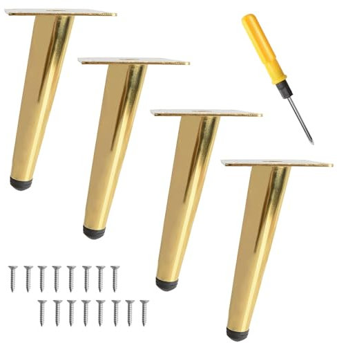 Uotyle 4Pcs Metall schräge Möbel Beine 15cm, Kegel Schrank Beine Edelstahl Tischbeine No-Slip Silent für DIY Möbel, Sofas, Schränke (Gold)