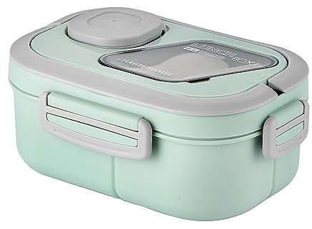 SDFNBRA Bento Lunch Box with Tableware, 1200ML Lunch Box-Double Layered 6 Compartment Bento Box, Built-in Utensil Set, Leak-Proof (Green)