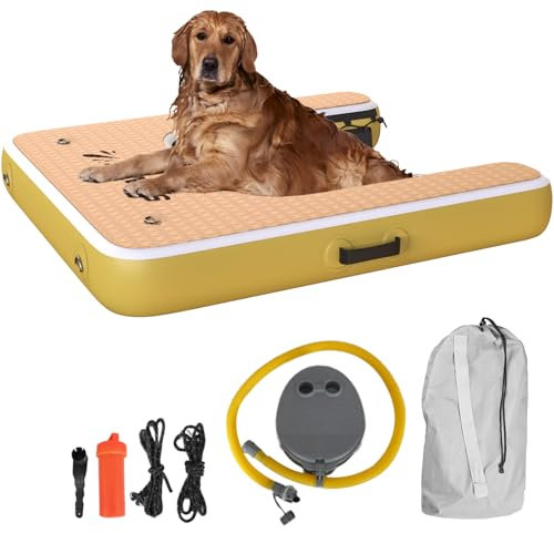 Large Inflatable Dog Boat Ramp - Safe and Easy Access for Dogs up to 180 lbs - Floating Ramp Ladder for Pools, Boats & Docks - Non-Slip EVA Foam Dog Platform, High Visibility, Military-Grade PVC