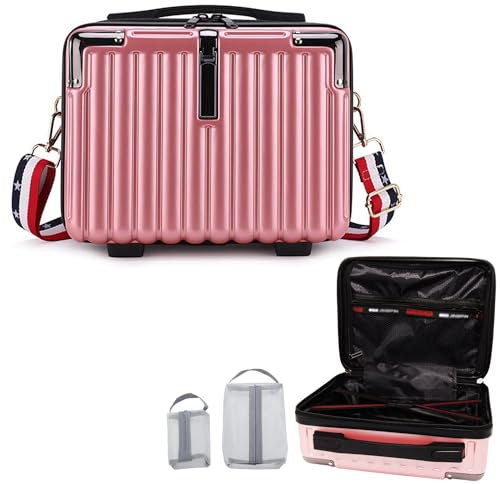 VNIMTI Kosmetikkoffer mit Handgriff, Kosmetiktasche zu Damen, Wasserdicht Schminkkoffer Beautycase mit Schultergurt, Tragbar Handgepäck, Roségold