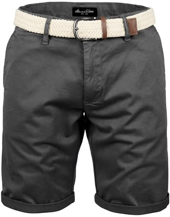 Amaci&Sons Herren Chinoshorts inkl. Gürtel Männer Kurze Bermuda Hose Regular Fit Gurt7030 Anthrazit W29