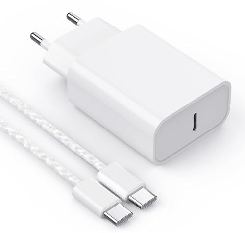 Caricatore 15 Pro, VNOOK Rapido Caricabatterie USB C 20W con 2M Tipo C Cavo [Certificato MFi] Compatibile per iPhone 15/15 Plus/15 Pro Max/Pad Pro/Air/Mini/Galaxy S24 S23 S22 S21 Spina Alimentatore