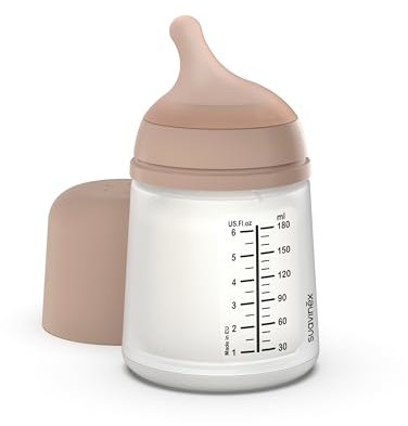Suavinex, Zero Zero Anti-Kolik Babyflasche mit langsamem Nahrungsfluss (S) aus Silikon, +0 Monate, Babyflasche für Neugeborene, kompatibel mit dem Stillen, 180 ml, Medium