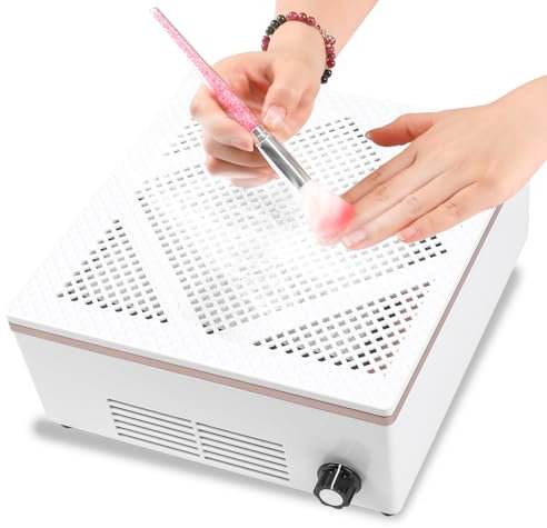 ANGNYA Aspirador de uñas Profesional Acrilico para uñas, 60W Colector de Polvo de uñas Aspiradora con Filtro Reutilizable y Cepillo de Limpieza, recogedor de Polvo de uñas (Blanco, Talla única)